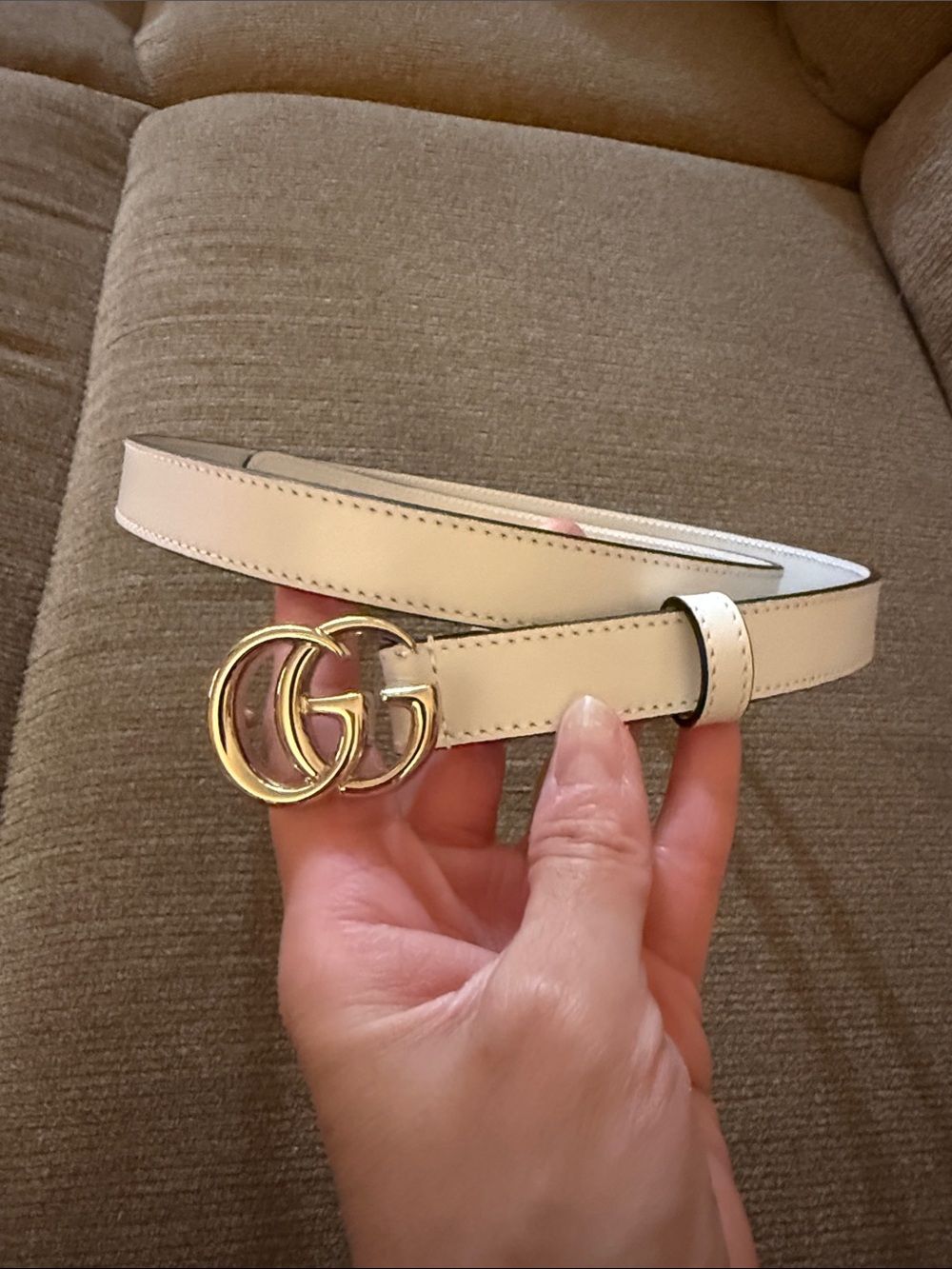 Gucci Cream Leather Double-G Belt with Gold Buckle